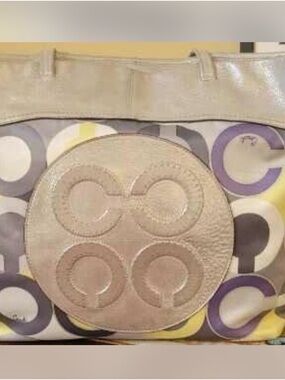 Authentic Coach Multi Color
Nylon Silver Leather XL Tote
Shoulder Shopper Bag